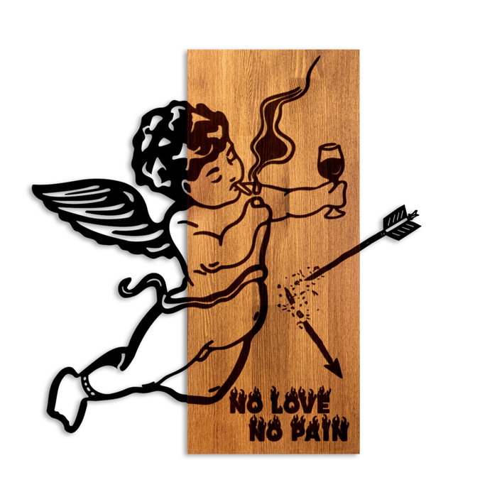 Wallity Wine & Eros - Escultura de pared de madera y metal en nogal y negro